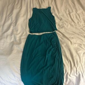 Teal Sleeveless Top and Skirt Set